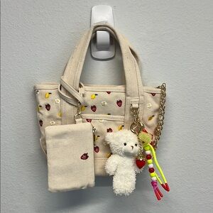 Madden Girl | Lemon & Strawberry Mini Tote w/ Bag Charms, Wristlet & Crossbody